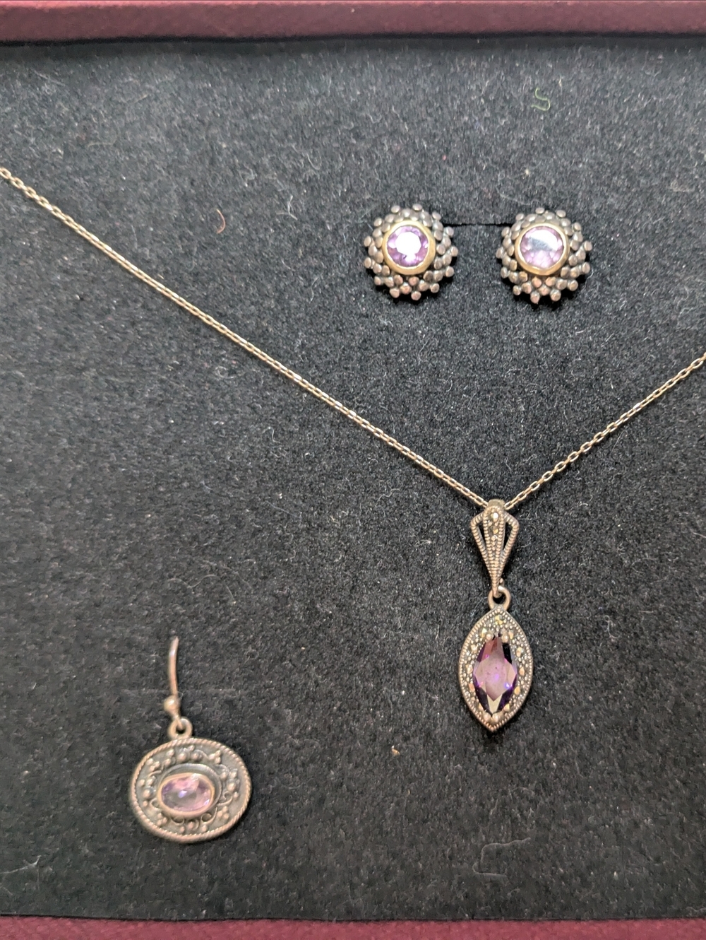 La'celet Jewelry Gallery Silver-Tone Necklace and Earring Set with Purple Stones